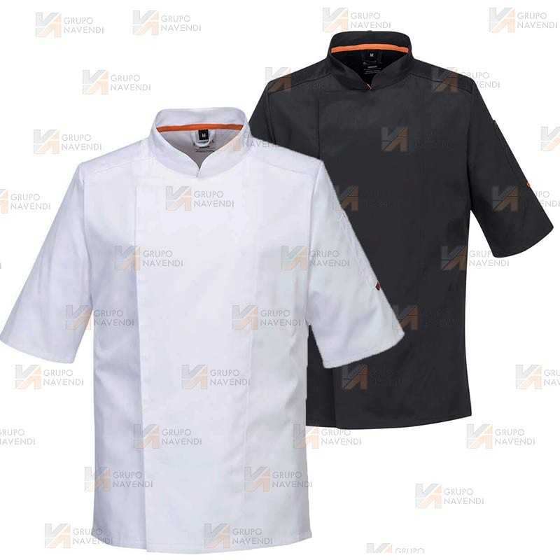 Chaqueta de cocina elástica y altamente transpirable de manga corta