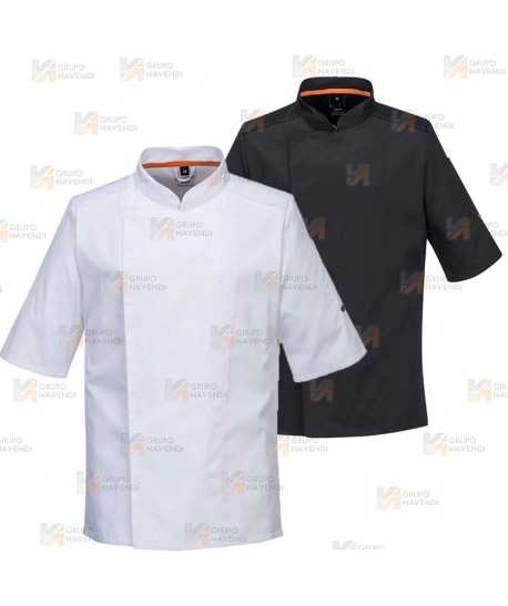 Chaqueta de cocina elástica y altamente transpirable de manga corta