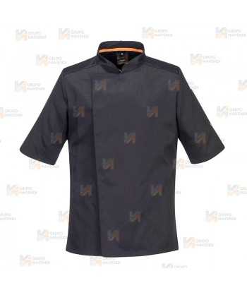 Chaqueta de cocina elástica y altamente transpirable de manga corta color negro