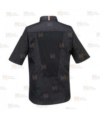 Chaqueta de cocina elástica y altamente transpirable de manga corta color negro