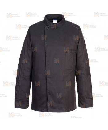 Chaqueta de cocina altamente transpirable de manga larga color negro