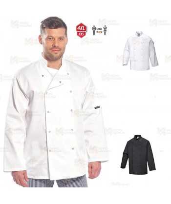 Chaqueta de cocina de manga larga con cierre de corchetes