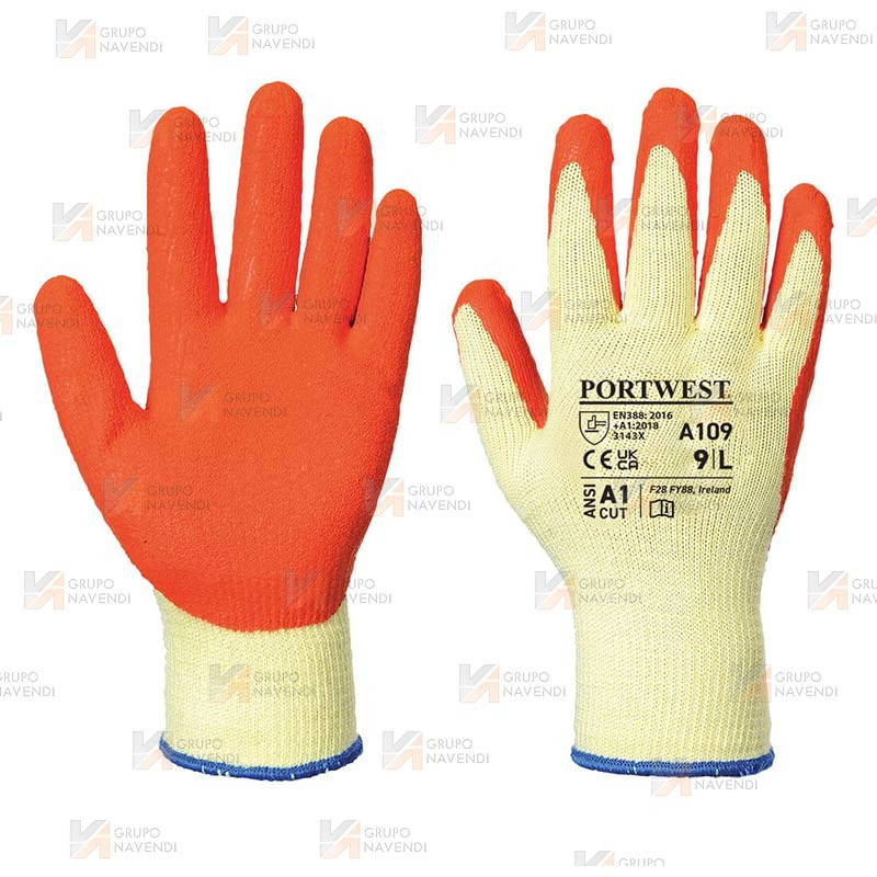 Guantes grip de látex rugoso naranja con soporte de punto