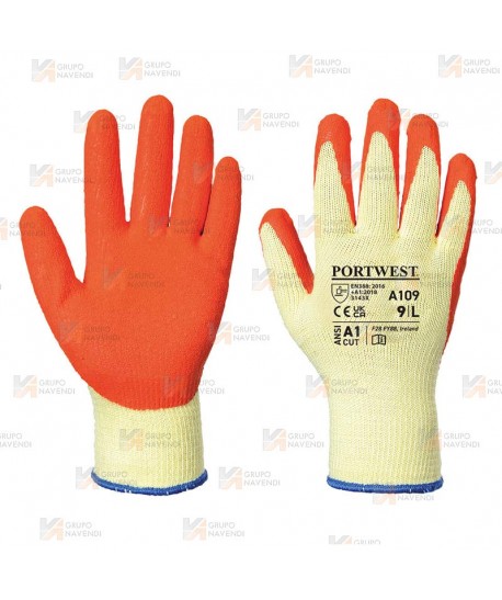 Guantes grip de látex rugoso naranja con soporte de punto