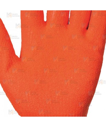 Guantes grip de látex rugoso naranja con soporte de punto