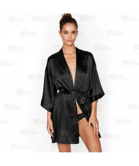 Bata kimono negra desechable con bolsillo (100 und)