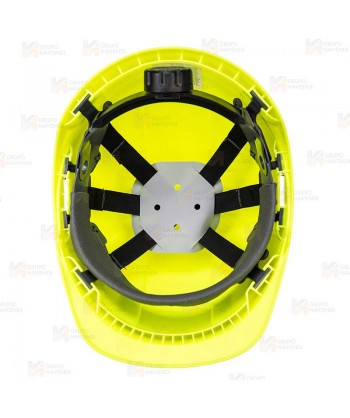 Casco de protección con identificador y barbuquejo de 4 puntos color amarillo