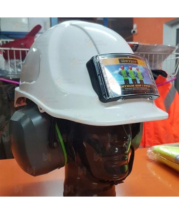 Casco de protección con identificador y barbuquejo de 4 puntos color blanco