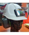 Casco de protección con identificador y barbuquejo de 4 puntos color blanco