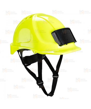 Casco de protección con identificador y barbuquejo de 4 puntos color amarillo
