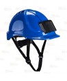 Casco de protección con identificador y barbuquejo de 4 puntos color azul