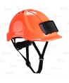 Casco de protección con identificador y barbuquejo de 4 puntos color naranja