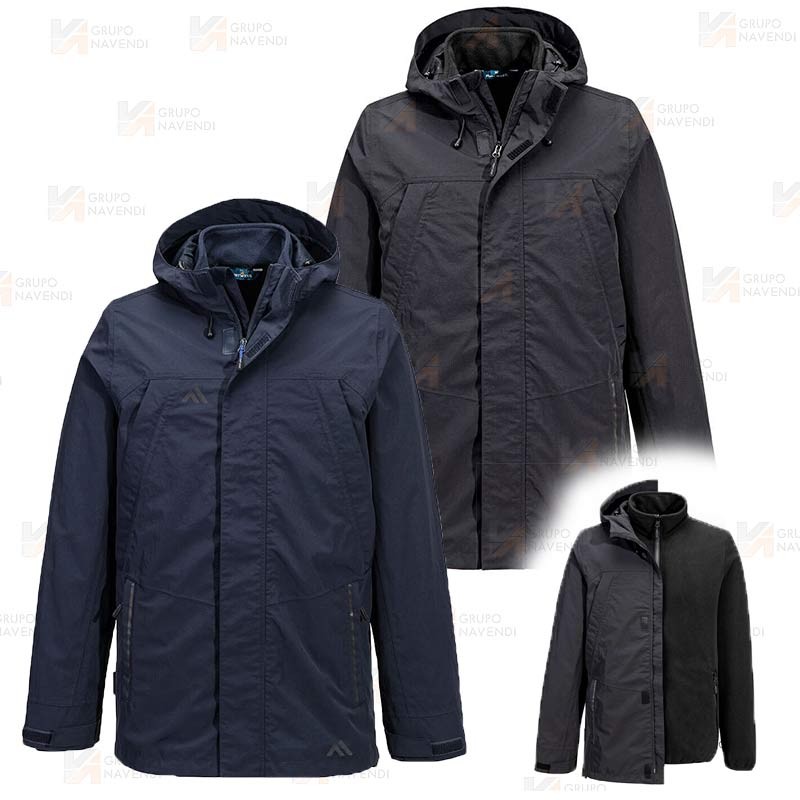 Parka 3 en 1, impermeable, transpirable y corta-viento
