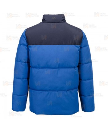 Parka acolchada, impermeable y transpirable con capucha color azulina y marino oscuro