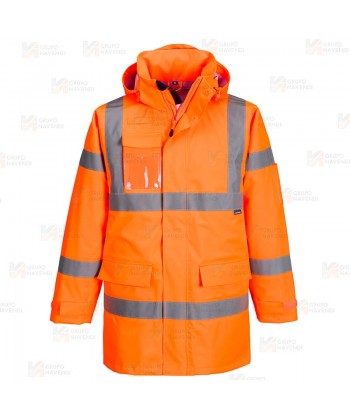 Parka con membrana PU impermeable monocolor alta visibilidad color naranja flúor