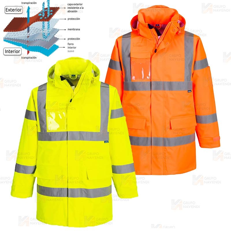 Parka con membrana PU impermeable monocolor alta visibilidad color naranja flúor