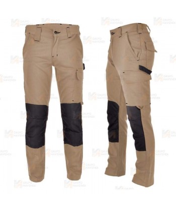 Pantalón laboral multibolsillos con refuerzos de cordura color beige