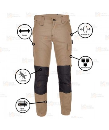 Pantalón laboral multibolsillos con refuerzos de cordura color beige