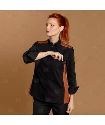 Chaqueta de cocina con tejido microfibra y espalda Coolmax -Mujer- color negro y teja