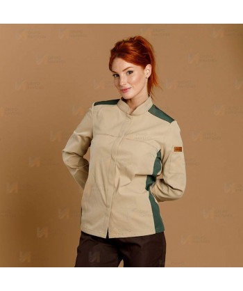 Chaqueta de cocina con tejido microfibra y espalda Coolmax -Mujer- color beige y verde