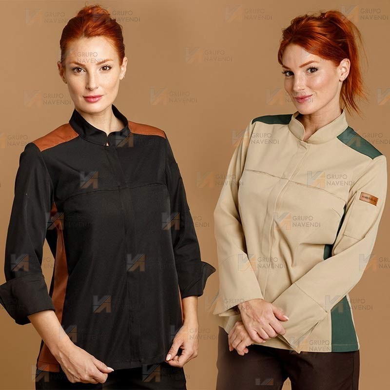 Chaqueta de cocina con tejido microfibra y espalda Coolmax -Mujer- color negro y teja