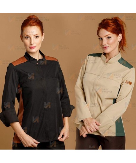 Chaqueta de cocina con tejido microfibra y espalda Coolmax -Mujer- color negro y teja