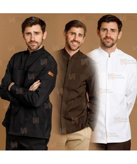 Chaqueta de cocina con tejido microfibra y espalda Coolmax -Hombre- color marrón oscuro