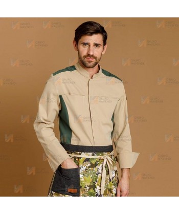 Chaqueta de cocina con tejido microfibra y espalda Coolmax -Hombre- color beige y verde