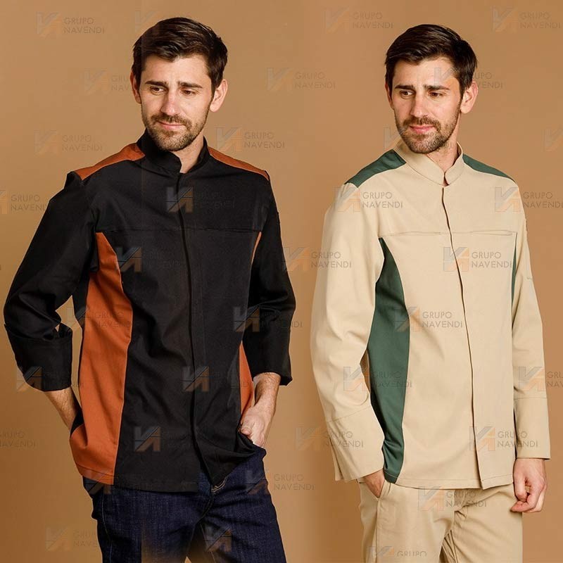 Chaqueta de cocina con tejido microfibra y espalda Coolmax -Hombre- color beige y verde