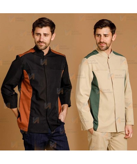 Chaqueta de cocina con tejido microfibra y espalda Coolmax -Hombre- color beige y verde