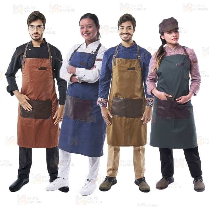 Delantal para hostelería y cocina con peto y detalles en polipiel