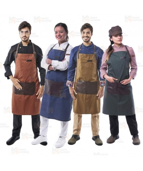Delantal para hostelería y cocina con peto y detalles en polipiel