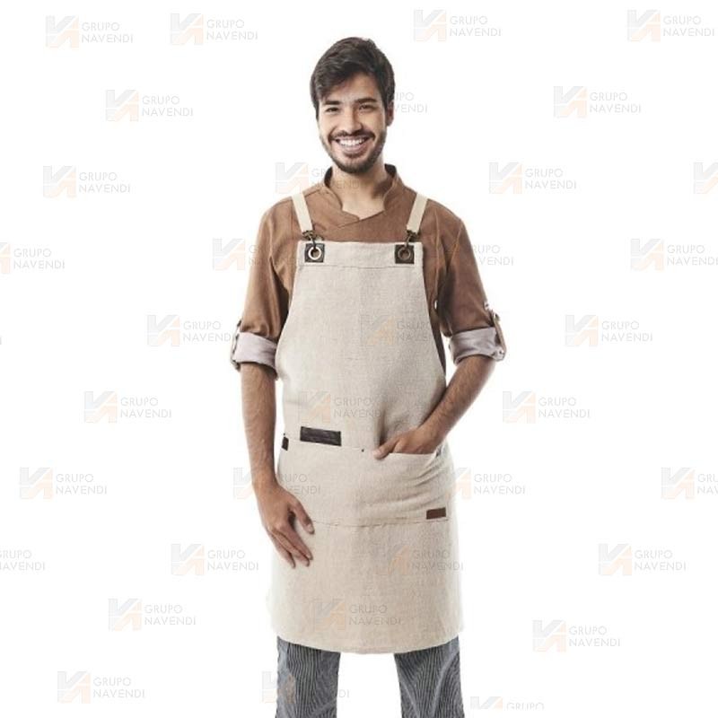 Delantal para hostelería y cocina con peto en tejido yute