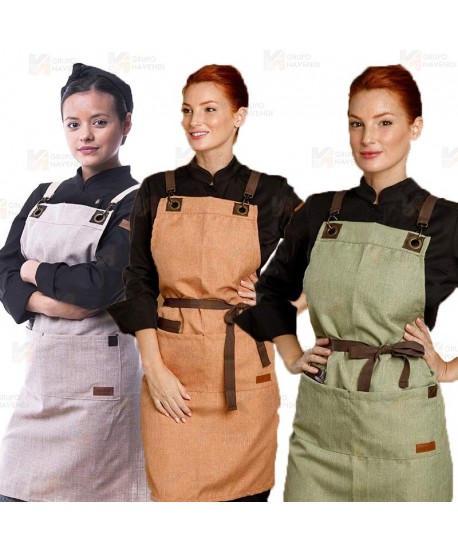 Delantal para hostelería y cocina con peto y detalles en cuero
