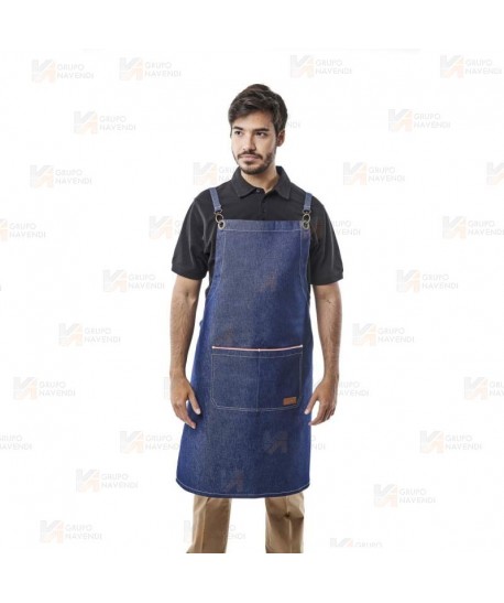 Delantal de peto en tejido vaquero con tejido denim elástico y bolsillo