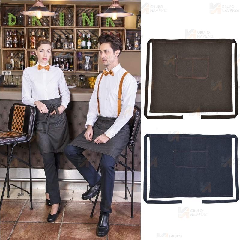 Delantal corto en tejido vaquero para hostelería de 60 x 80 cm.