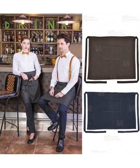 Delantal corto en tejido vaquero para hostelería de 60 x 80 cm.