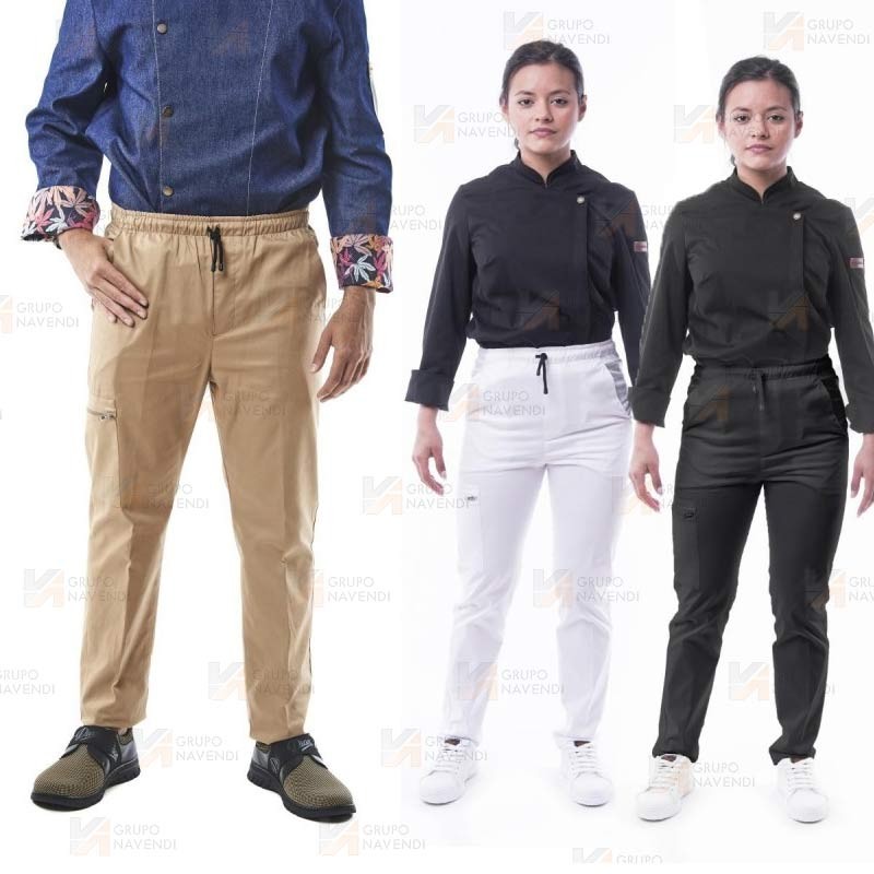 Pantalón elástico para hostelería con bolsillos y cordón -Unisex-