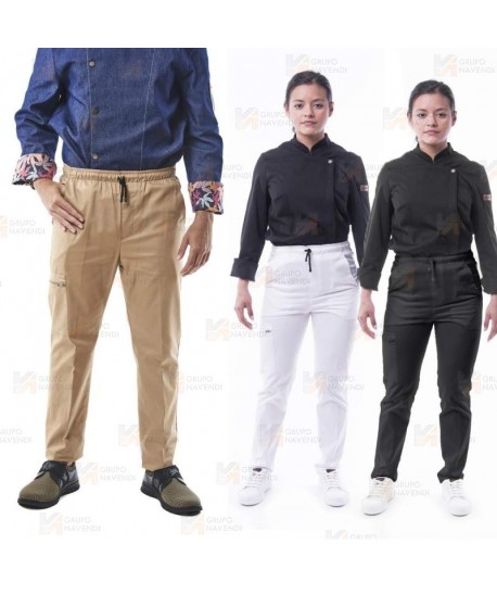 Pantalón elástico para hostelería con bolsillos y cordón -Unisex-