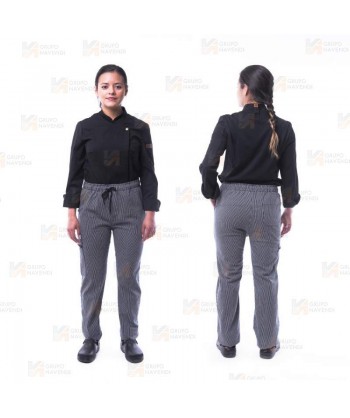 Pantalón elástico a rayas para hostelería con bolsillos y cordón -Unisex-