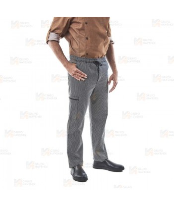 Pantalón elástico a rayas para hostelería con bolsillos y cordón -Unisex-