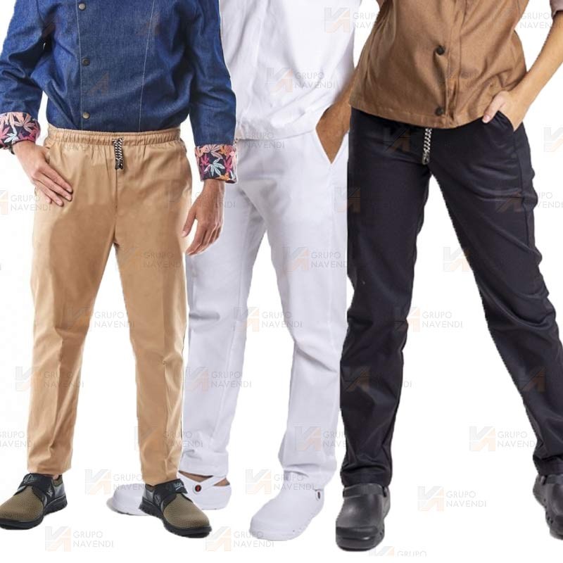 Pantalón elástico de microfibra para hostelería con bolsillos y cordón -Unisex-