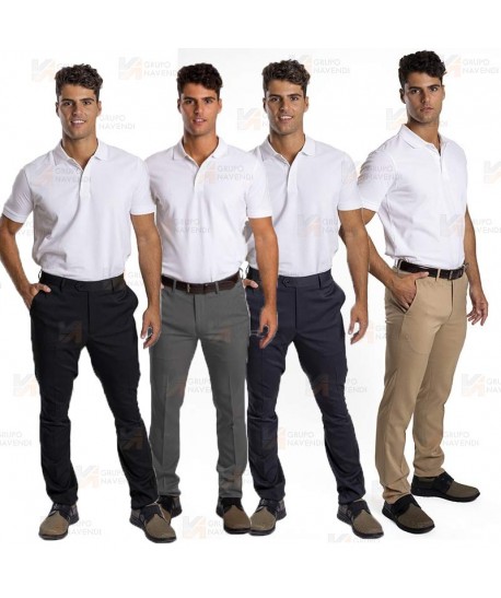 Pantalón de hombre superstrech. Corte slim fit sin pinzas y con bolsillos frontales.