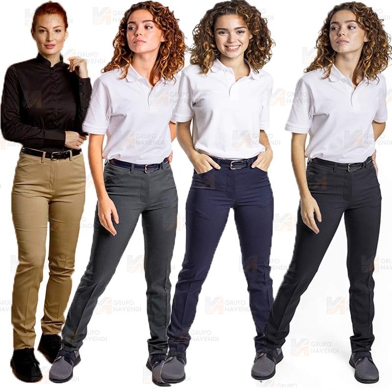 Pantalón elástico para hostelería. Corte slim fit para mujer