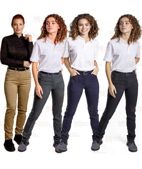 Pantalón elástico para hostelería. Corte slim fit para mujer