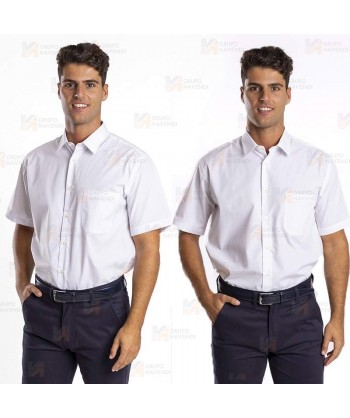 Camisa de vestir de hombre de manga corta con bolsillo en pecho color blanco