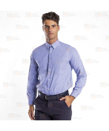 Camisa de vestir de hombre de manga larga con bolsillo en pecho color celeste