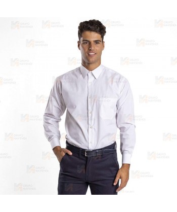 Camisa de vestir de hombre de manga larga con bolsillo en pecho color blanco
