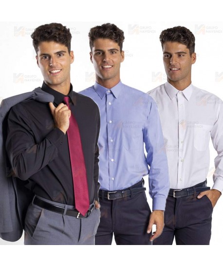 Camisa de vestir de hombre de manga larga con bolsillo en pecho color negro