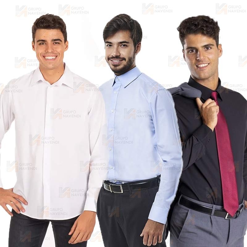 Camisa ajustada en tejido elástico y manga larga sin bolsillo -Hombre-